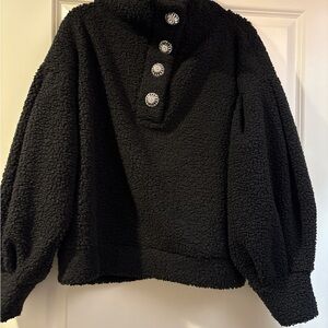 Express Black Teddy Jacket with Silver Button Details